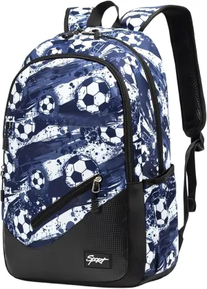 Soccer-Print Boys Backpack for School Kids Bookbag for Elementary School Football School Bag for Teens