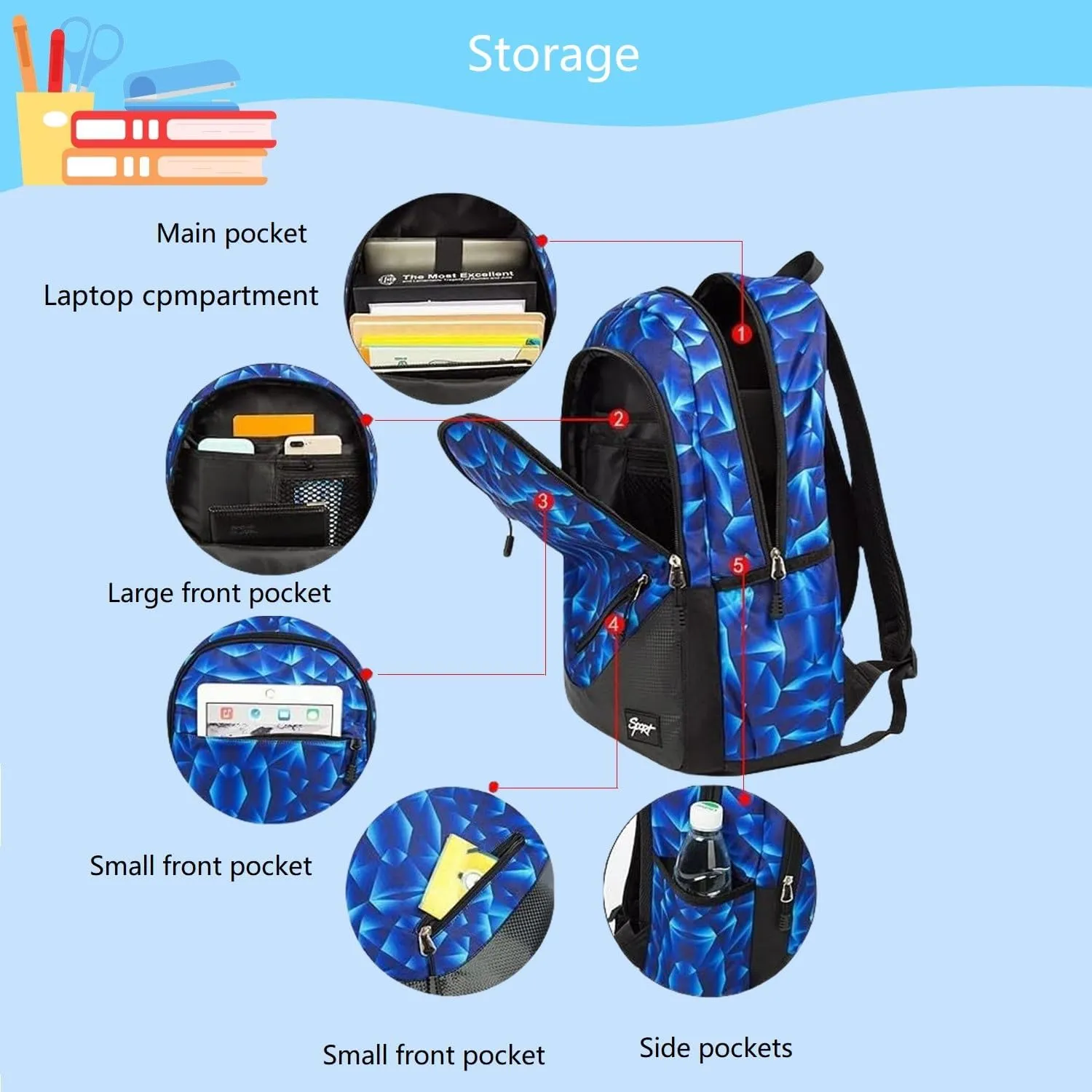 Soccer-Print Boys Backpack for School Kids Bookbag for Elementary School Football School Bag for Teens