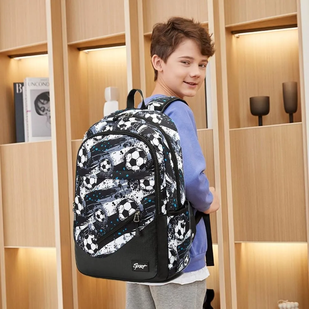 Soccer-Print Boys Backpack for School Kids Bookbag for Elementary School Football School Bag for Teens