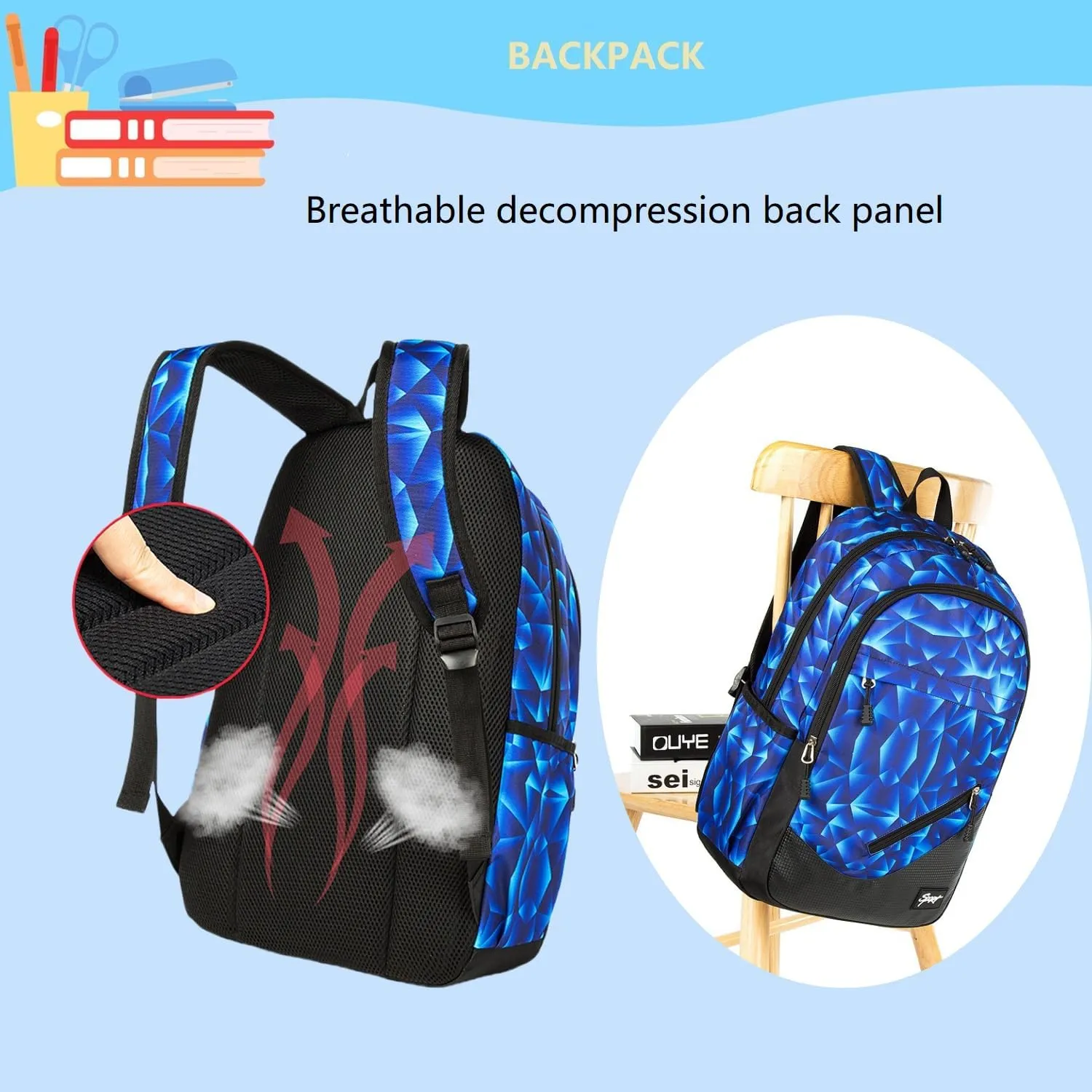 Soccer-Print Boys Backpack for School Kids Bookbag for Elementary School Football School Bag for Teens