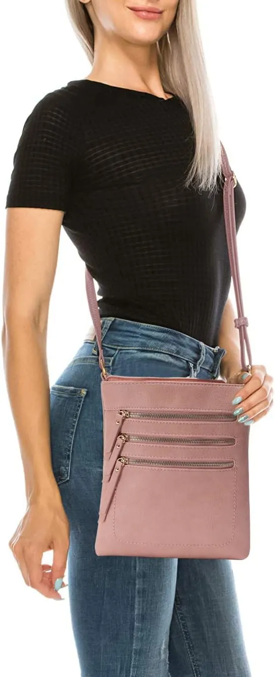 Solene Crossbody Bag Functional Multi Pocket Messenger Purse Top Zip Closure Shoulder Handbag With Adjustable Strap
