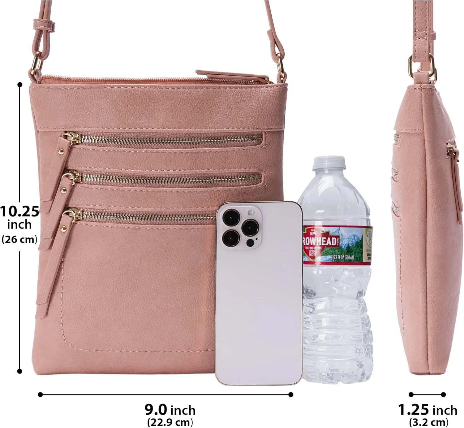 Solene Crossbody Bag Functional Multi Pocket Messenger Purse Top Zip Closure Shoulder Handbag With Adjustable Strap