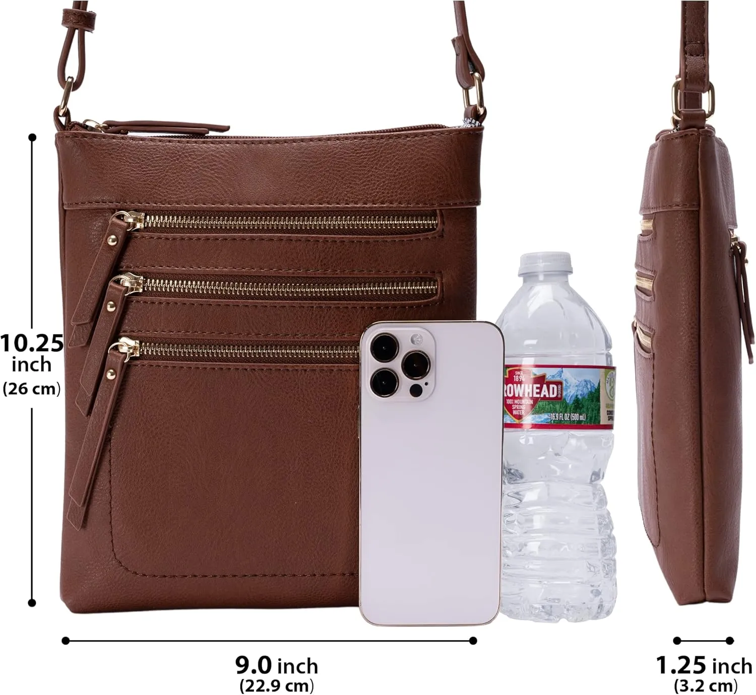 Solene Crossbody Bag Functional Multi Pocket Messenger Purse Top Zip Closure Shoulder Handbag With Adjustable Strap