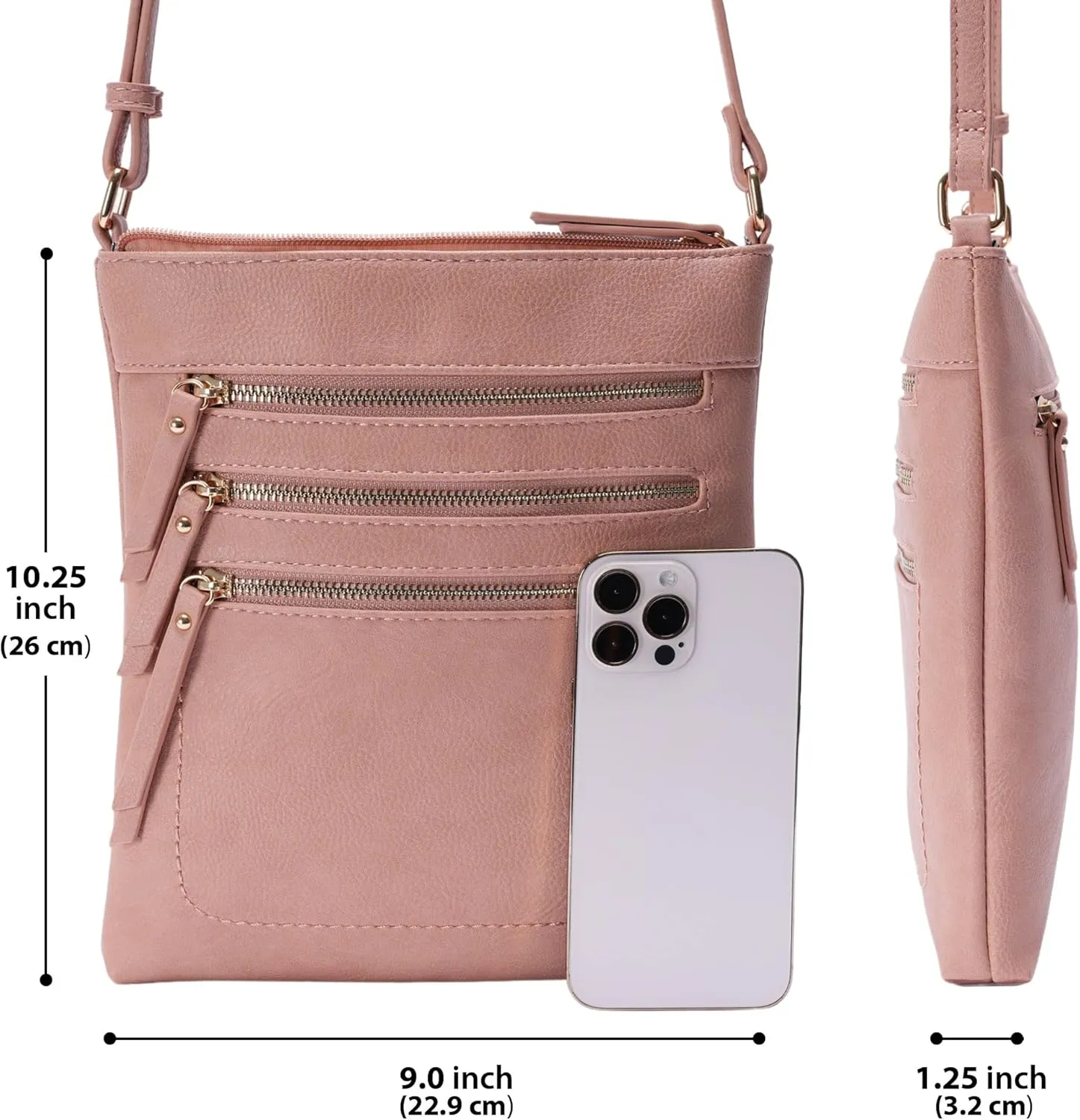 Solene Crossbody Bag Functional Multi Pocket Messenger Purse Top Zip Closure Shoulder Handbag With Adjustable Strap