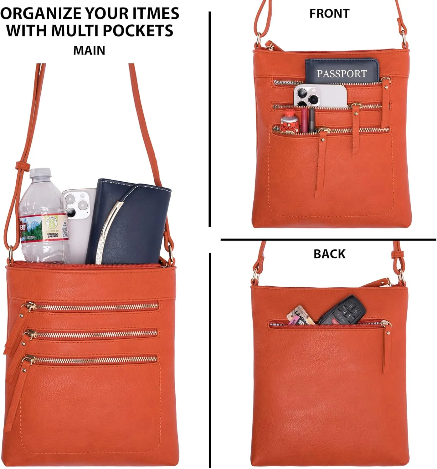 Solene Crossbody Bag Functional Multi Pocket Messenger Purse Top Zip Closure Shoulder Handbag With Adjustable Strap