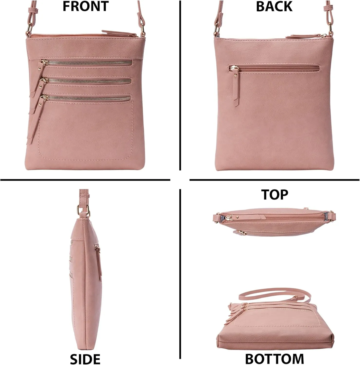 Solene Crossbody Bag Functional Multi Pocket Messenger Purse Top Zip Closure Shoulder Handbag With Adjustable Strap
