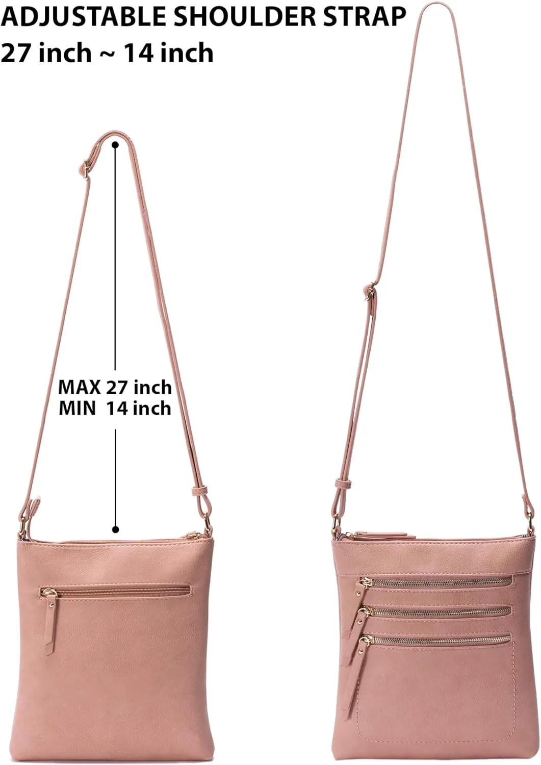 Solene Crossbody Bag Functional Multi Pocket Messenger Purse Top Zip Closure Shoulder Handbag With Adjustable Strap