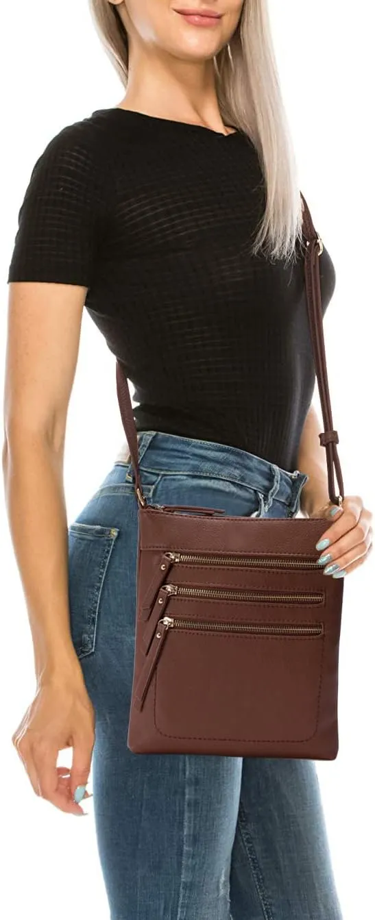 Solene Crossbody Bag Functional Multi Pocket Messenger Purse Top Zip Closure Shoulder Handbag With Adjustable Strap