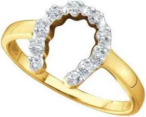 Solid 14k Yellow Gold Diamond-accent Small Horse shoe Lucky Engagement Wedding Anniversary Ring Band 1/20 Ct.