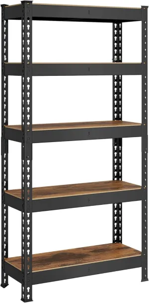 SONGMICS 5-Tier Storage Shelves, Load 2310 lb, Garage Storage, Boltless Assembly, Adjustable Shelving Unit, 11.8 x 29.5 x 59.1 Inches, for Study Shed Basement, Black and Rustic Brown UGLR300B11