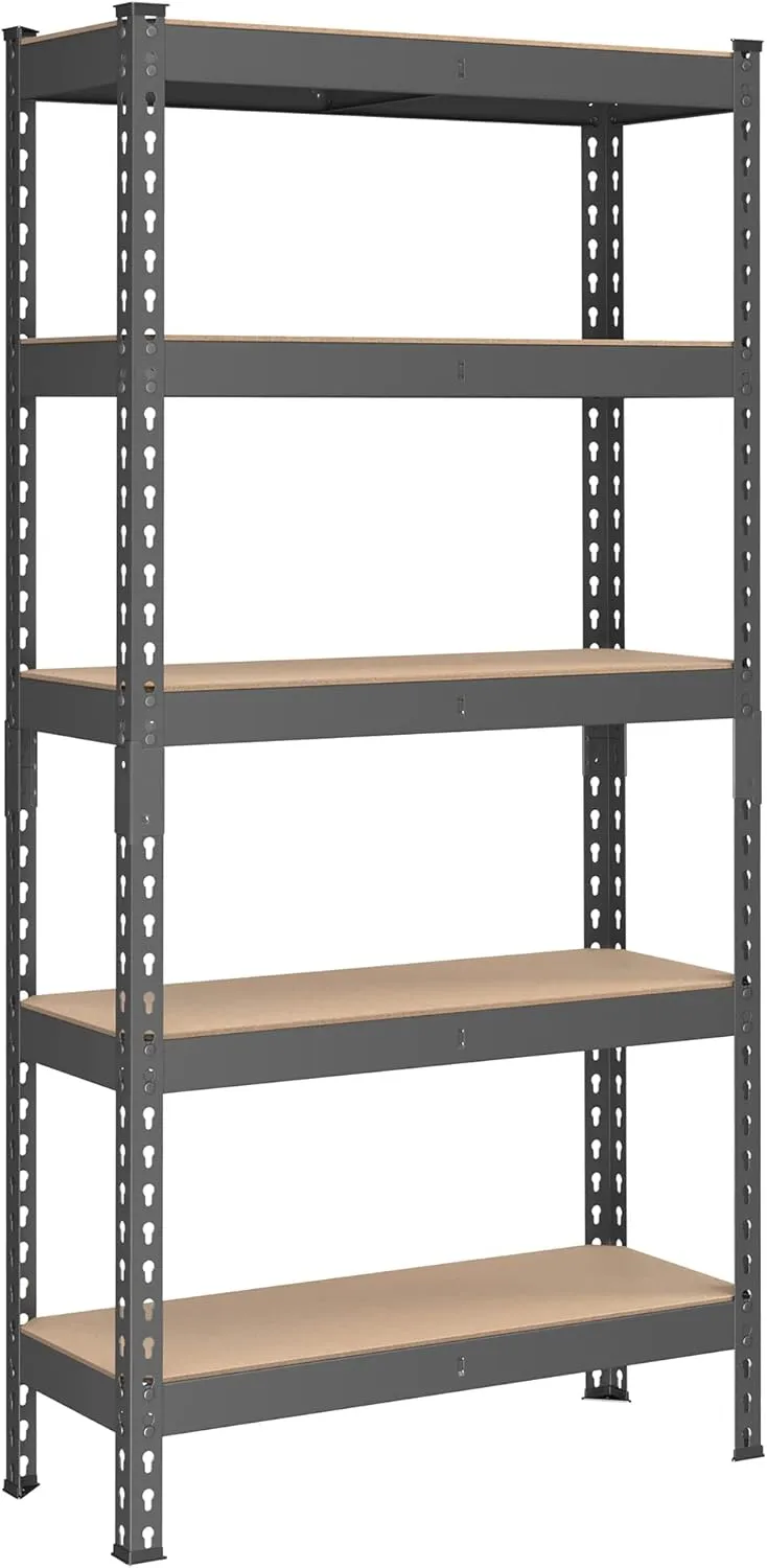 SONGMICS 5-Tier Storage Shelves, Load 2310 lb, Garage Storage, Boltless Assembly, Adjustable Shelving Unit, 11.8 x 29.5 x 59.1 Inches, for Study Shed Basement, Gray and Natural Beige UGLR300G01