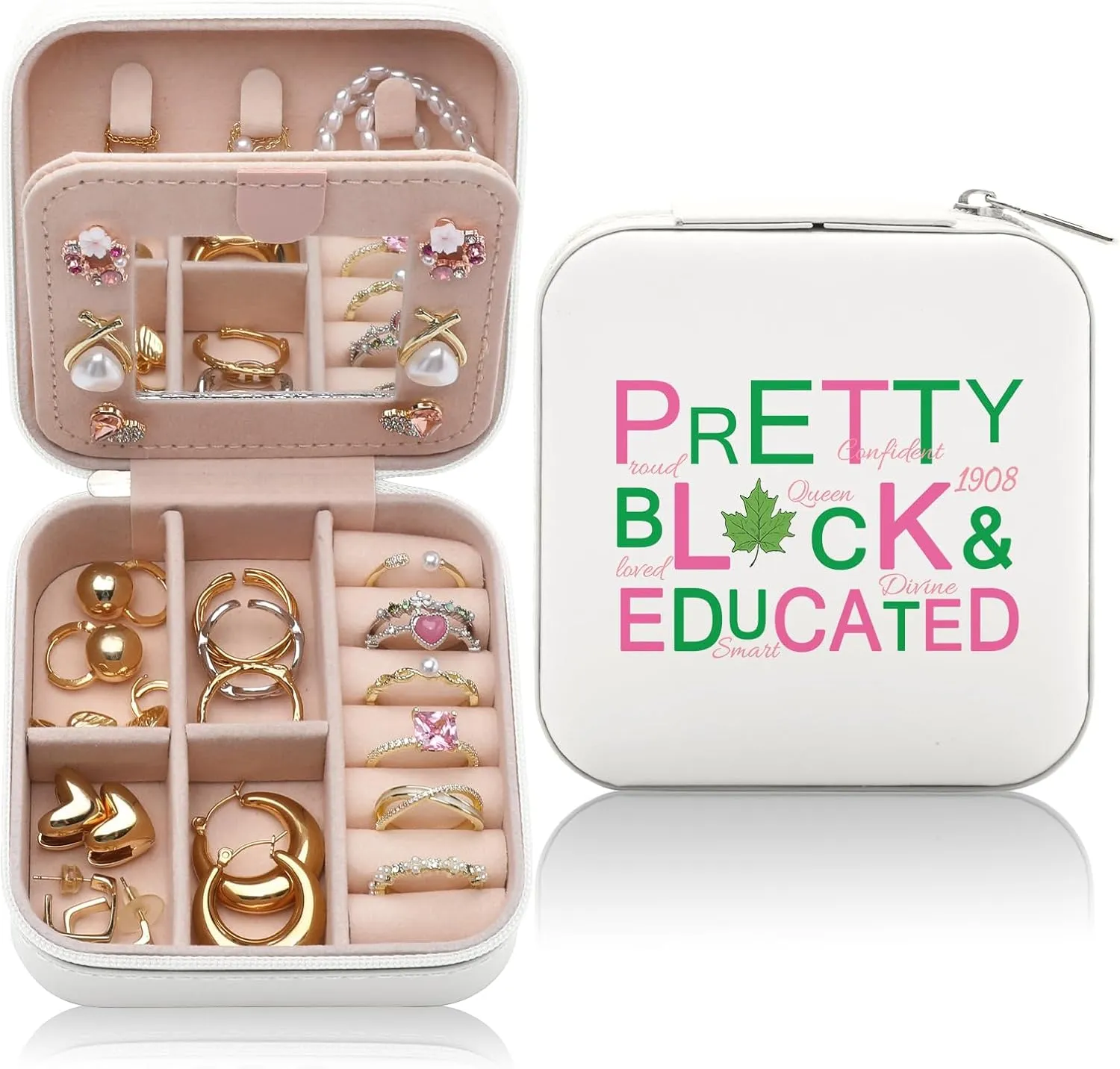 Sorority Gift Pink and Green Jewelry Box Black Greek Sorority Gifts Paraphernalia for Sister Friend Jewelry Case