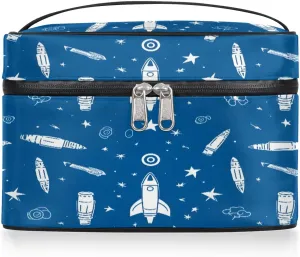 Space Ship Makeup Bag,Space Probe Portable Cosmetic Bag, Large Capacity Travel Toiletry Bag Wash Bag with Compartments and Handles- Cosmetic Case Organizer for Ladies Traveling