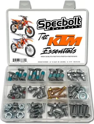 Specbolt EURO Essentials Bolt Kit Fits: All KTM SX SX-F EXC XC XCW 50 65 85 105 125 150 250 300 350 450. GASGAS & Husqvarna too