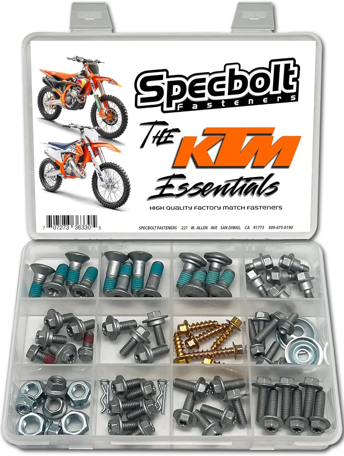 Specbolt EURO Essentials Bolt Kit Fits: All KTM SX SX-F EXC XC XCW 50 65 85 105 125 150 250 300 350 450. GASGAS & Husqvarna too