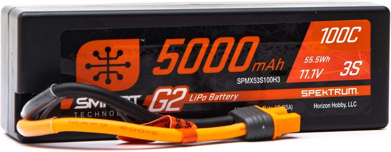 Spektrum 11.1V 5000mAh 3S 100C Smart G2 Hardcase LiPo Battery: IC3, SPMX53S100H3, Multi