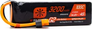 Spektrum 14.8V 3200mAh 4S 100C Smart G2 LiPo Battery: IC3, SPMX324S100,Multi