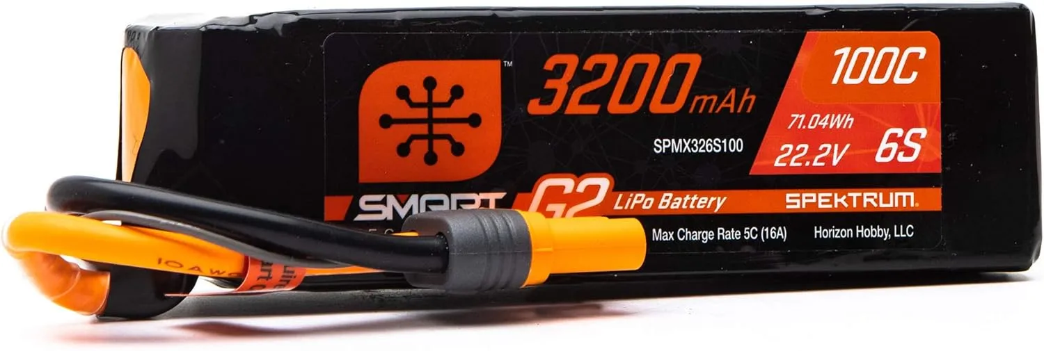 Spektrum 22.2V 3200mAh 6S 100C Smart G2 LiPo Battery: IC5, SPMX326S100, Multi