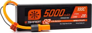 Spektrum 7.4V 5000mAh 2S 100C Smart G2 Hardcase LiPo Battery: IC5, SPMX52S100H5,Multi