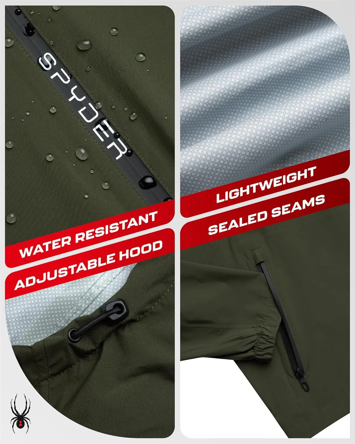 Spyder Mens Rain Jacket - Waterproof Lightweight Hooded Windbreaker, Outerwear Jacket for Golf, Hiking and Outdoor (S-XL)