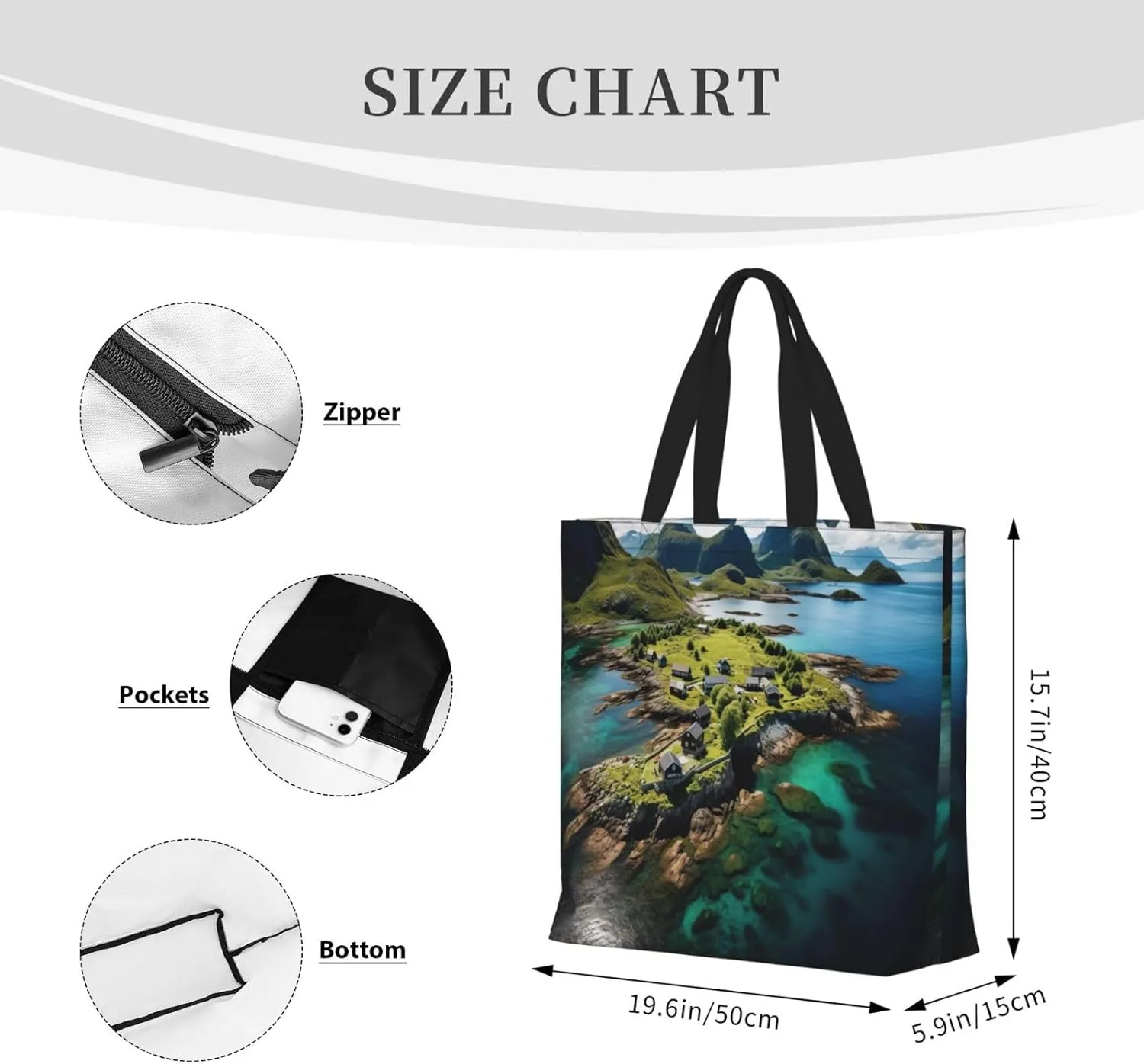 SSIMOO White Daisy Stylish Zipper Shopping Bags,Shoulder Bag,The Perfect Blend Of Style And Convenience