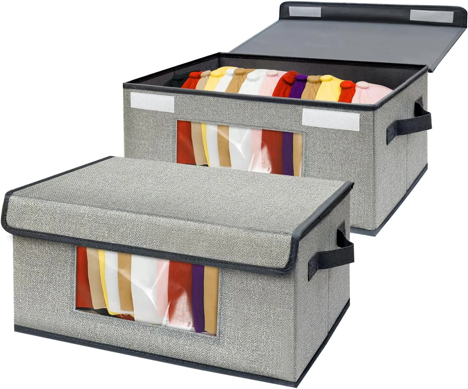 Stackable Hat Organizer for Baseball Caps, 2 PCS Hat storage Box Container Holder with Hard Lid and Clear Window for Closet Hold 30 Caps, Grey
