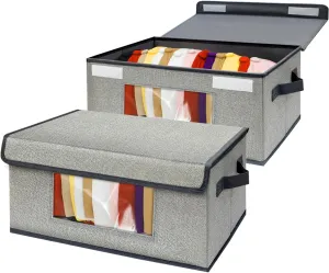 Stackable Hat Organizer for Baseball Caps, 2 PCS Hat storage Box Container Holder with Hard Lid and Clear Window for Closet Hold 30 Caps, Grey