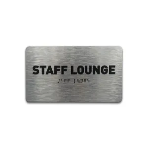 Staff Lounge Sign - ADA Compliant Utility Sign, Raised Letters, Grade 2 Braille, Brushed Aluminum, TCO Inspection Certified, Install Ready (7”W x 4”H)