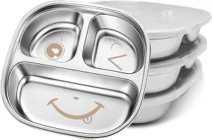 Stainless Steel Kids Plate with Lid | 3-Pack Durable Toddler Dish | BPA-Free, Non-Toxic & Dishwasher-Safe | Splash-Proof Design for Home, Travel & Daycare