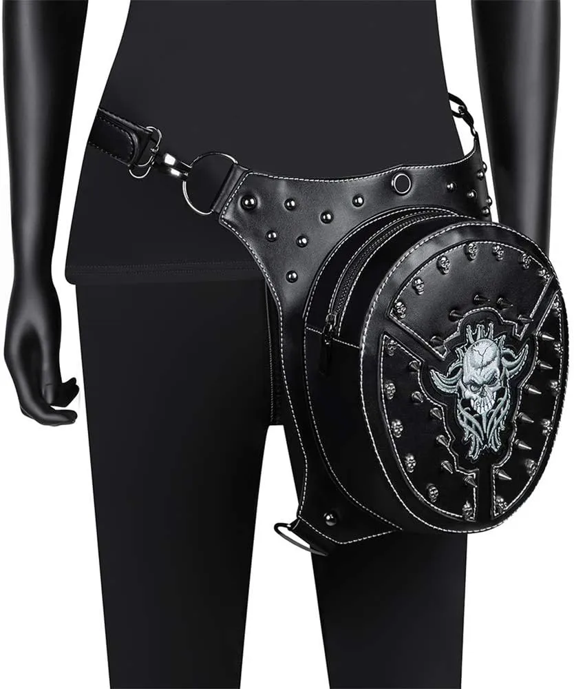 Steampunk Waist Bag Fanny Pack Fashion Gothic Leather Shoulder Crossbody Messenger Bags Thigh Leg Hip Holster Purse(WP-BG064)