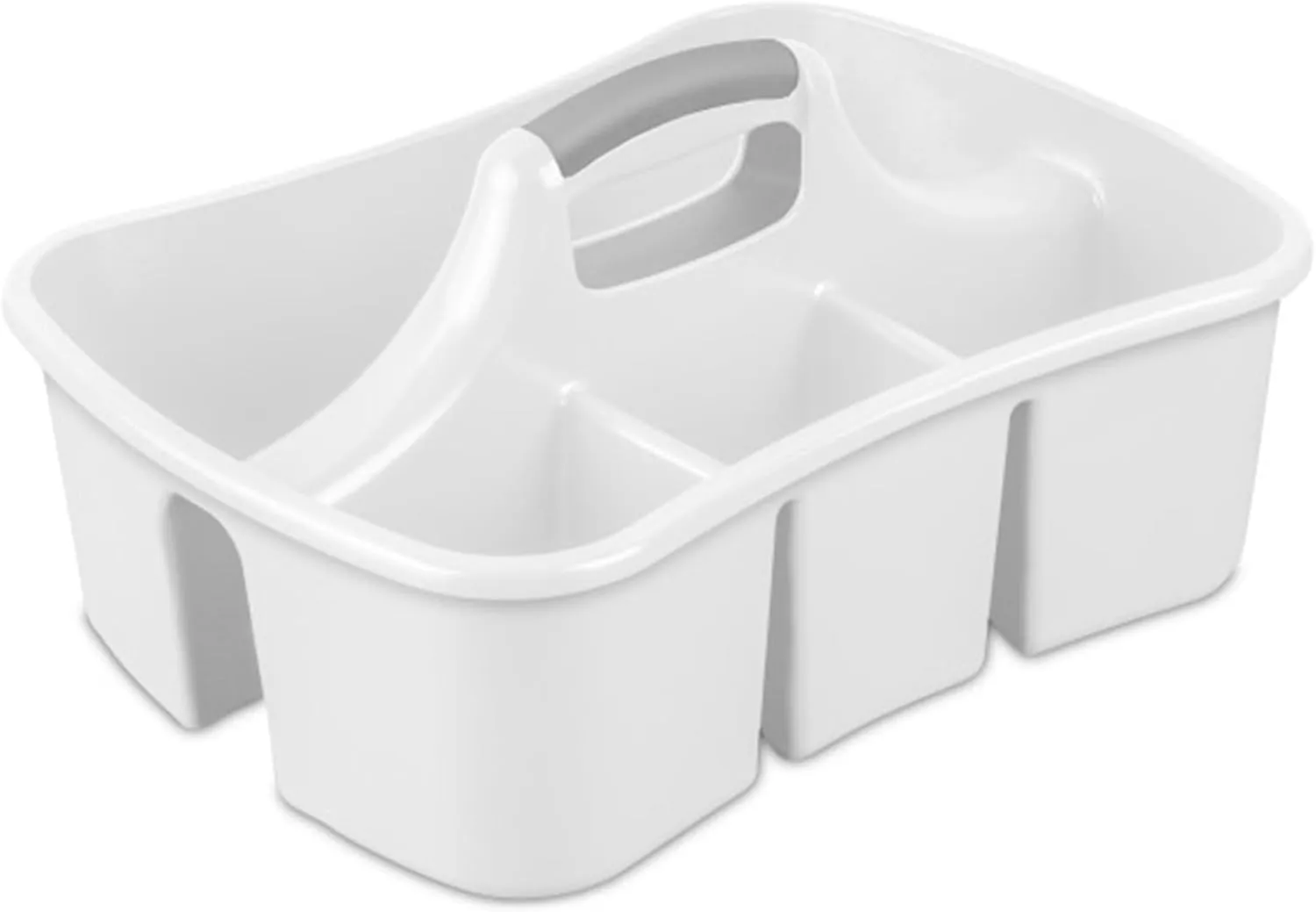 Sterilite Divided Ultra Caddy, Plastic, Portable Storage to Hold Bathroom and Cleaning Supplies, 5 Large Compartments and Handle, White, 6-Pack
