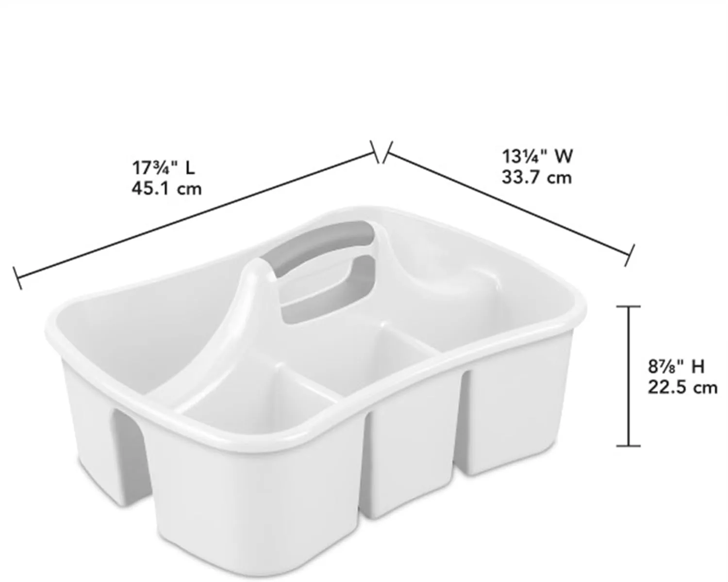 Sterilite Divided Ultra Caddy, Plastic, Portable Storage to Hold Bathroom and Cleaning Supplies, 5 Large Compartments and Handle, White, 6-Pack