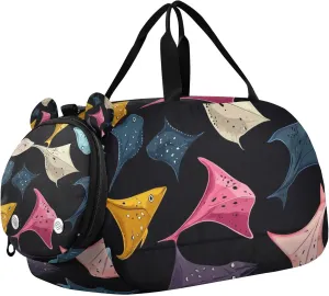 Stingray Fish Black Sports Duffle Bag for Kids Girls Boys, Gym Bag with Shoe Compartments, Kids Travel Overnight Weekender Shoulder Bag