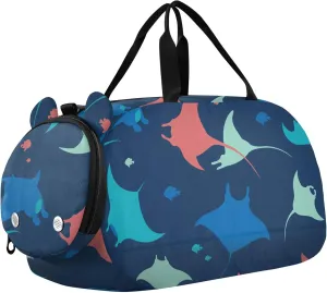 Stingray Fish Sea Animals Sports Duffle Bag for Girls Boys, Gym Bag with Shoe Compartment, Kids Travel Overnight Weekender Shoulder Bag