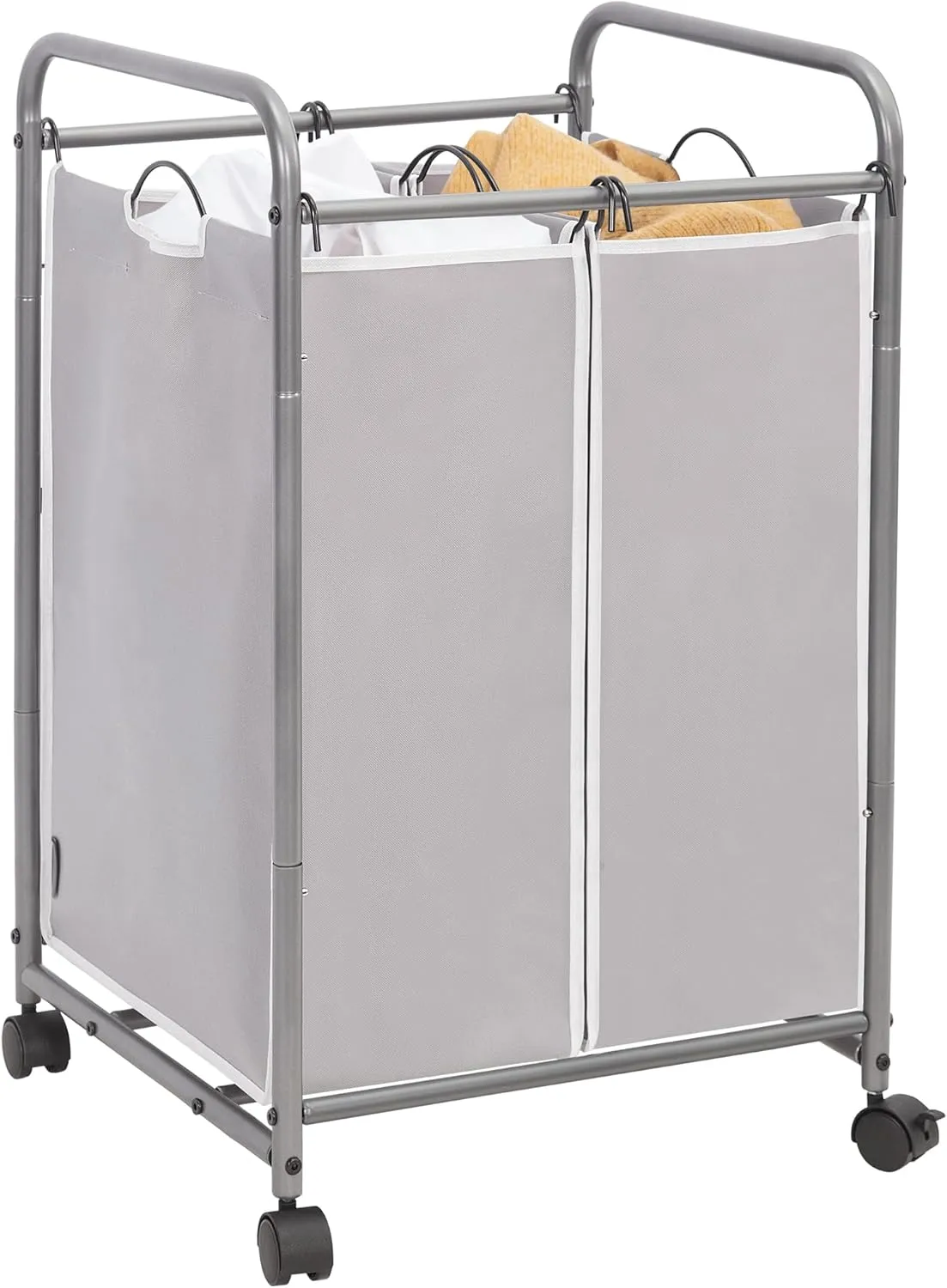 STORAGE MANIAC Laundry Sorter with 2 Sections and 90L Capacity, Wheeled Laundry Hamper and Organizer, Grey