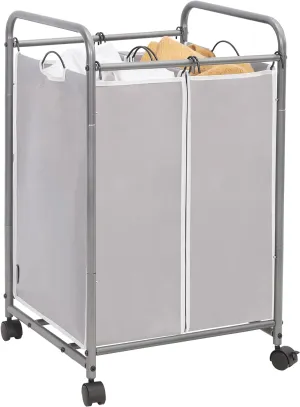 STORAGE MANIAC Laundry Sorter with 2 Sections and 90L Capacity, Wheeled Laundry Hamper and Organizer, Grey