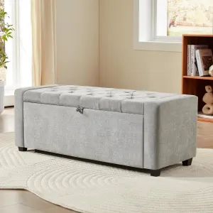 Storage Ottoman Bench for Bedroom End of Bed, Upholstered Tufted Bench Foot Rest for Living Room,Rectangular Entryway Shoe Bench with Storage for Hallway,Linen Light Gray