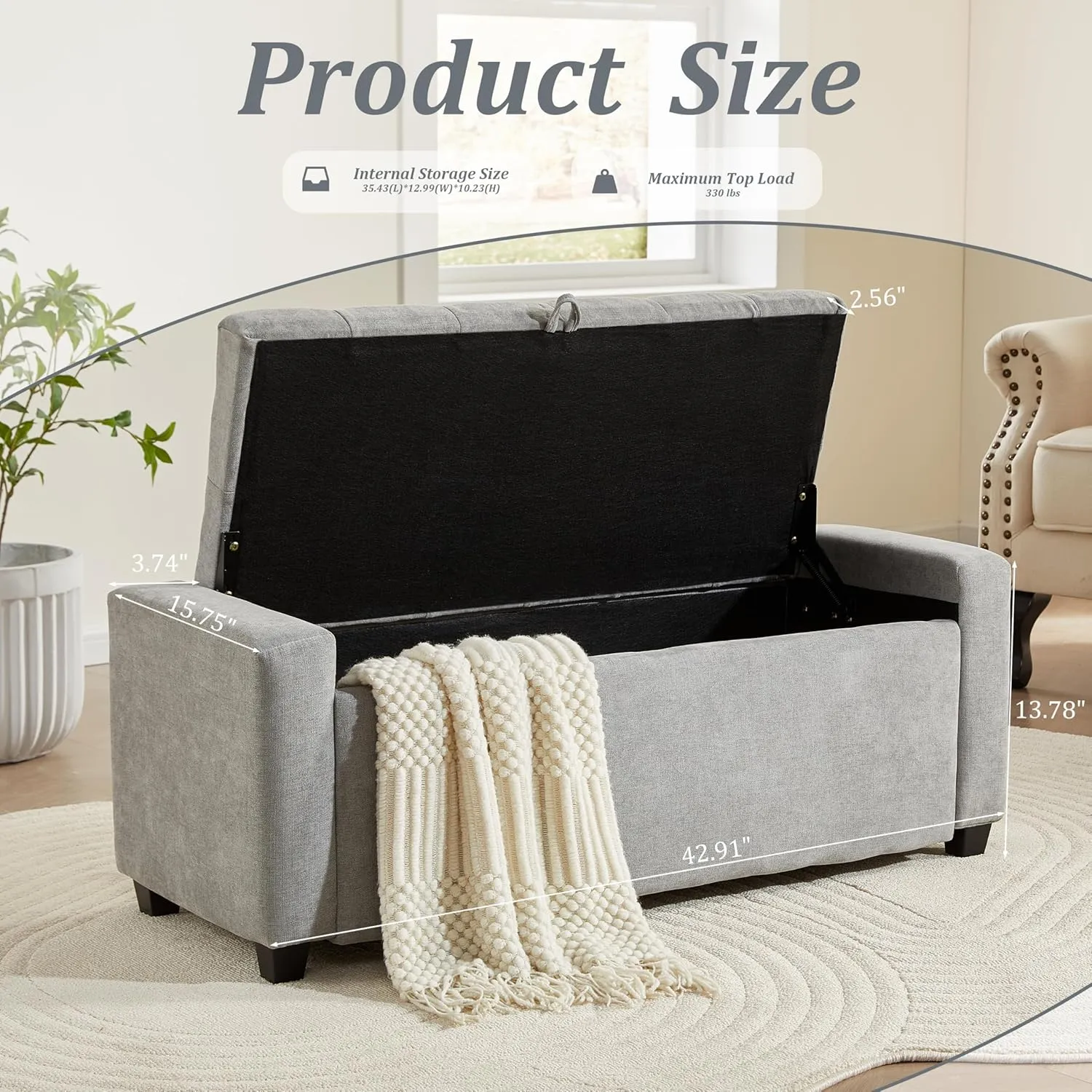 Storage Ottoman Bench for Bedroom End of Bed, Upholstered Tufted Bench Foot Rest for Living Room,Rectangular Entryway Shoe Bench with Storage for Hallway,Linen Light Gray