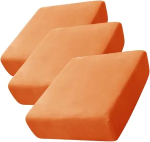 Stretch Cushion Cover, Soft Velvet Plush Cushion Slipcover Seat Sofa Covers Furniture Protector with Elastic Bottom (Orange, 3)