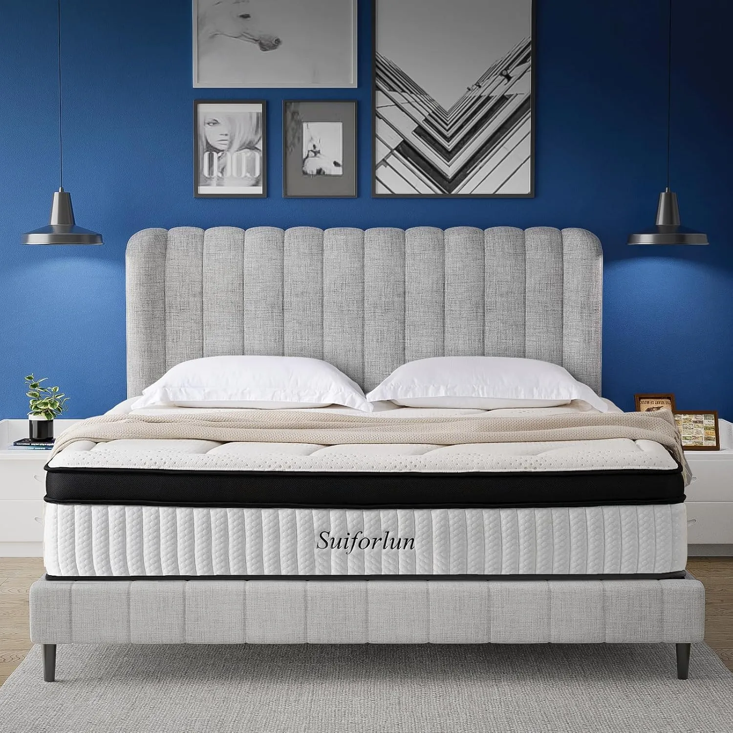 Suiforlun King Mattress, 14 Inch Hybrid Gel Memory Foam and Pocket Coils Innerspring, Euro Top Luxury King Bed Mattress with 7 Premium Layers, Pressure Relief, CertiPUR-US Certified, 80"x76"x14"