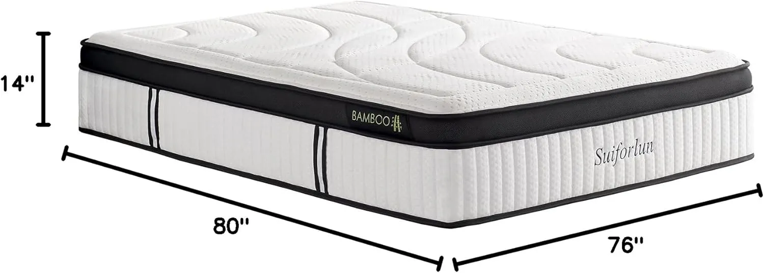 Suiforlun King Mattress, 14 Inch Hybrid Gel Memory Foam and Pocket Coils Innerspring, Euro Top Luxury King Bed Mattress with 7 Premium Layers, Pressure Relief, CertiPUR-US Certified, 80"x76"x14"