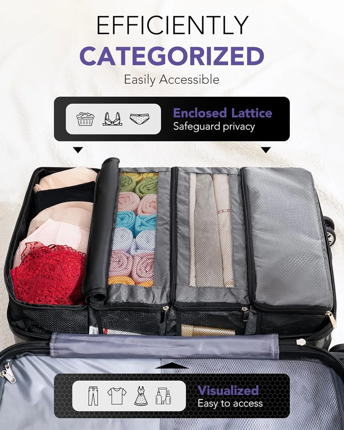Suitcase Organizer, Travel Luggage Organizer Hanging Shelves Packing Cube Closet/Collapsible Portable Travel Organizer for Carry-on