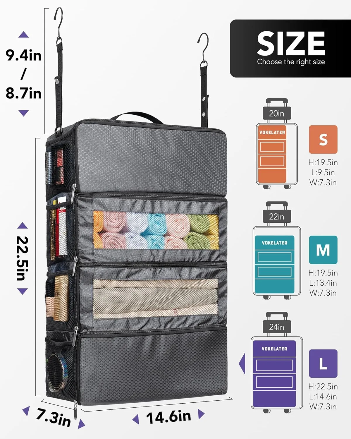 Suitcase Organizer, Travel Luggage Organizer Hanging Shelves Packing Cube Closet/Collapsible Portable Travel Organizer for Carry-on