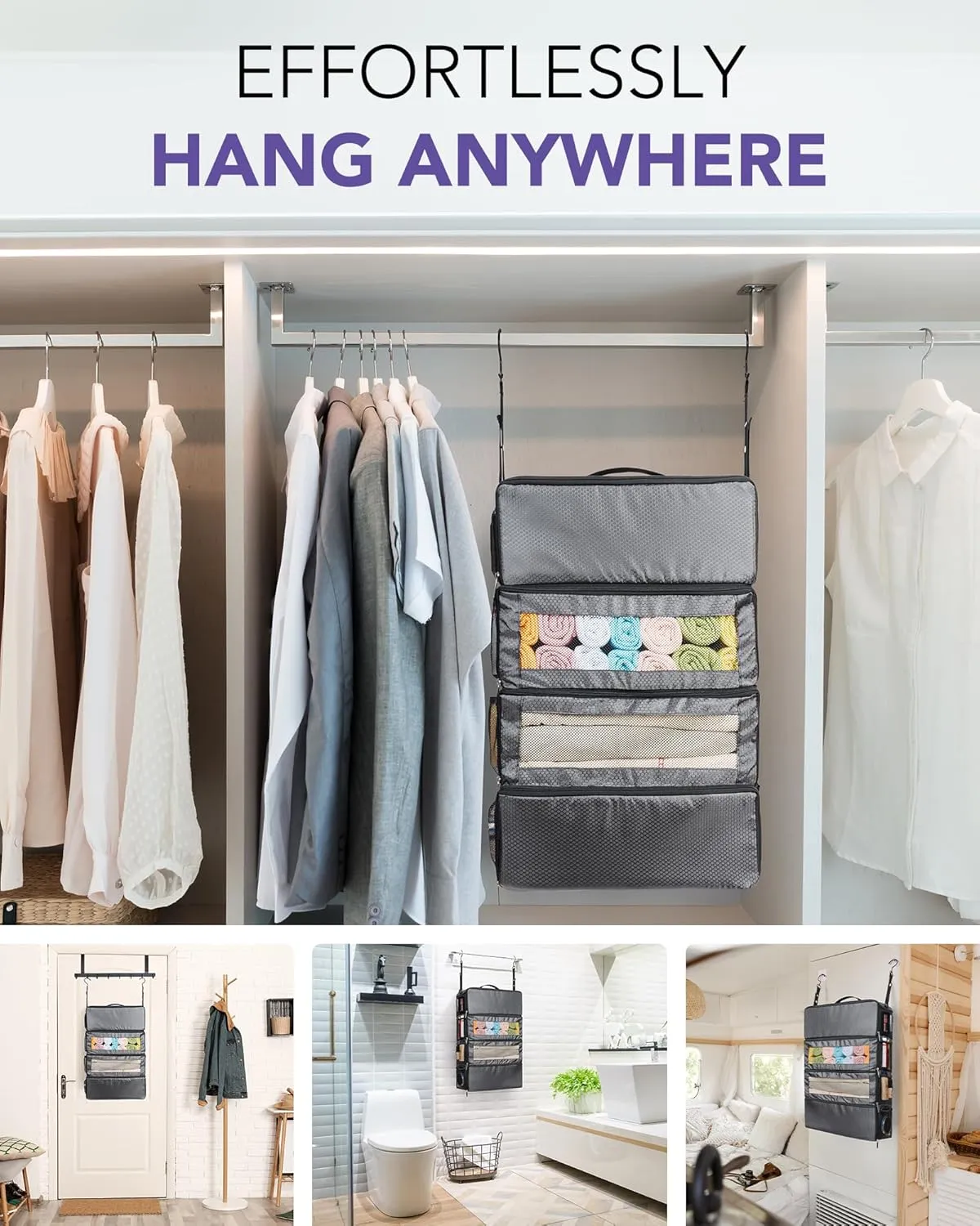 Suitcase Organizer, Travel Luggage Organizer Hanging Shelves Packing Cube Closet/Collapsible Portable Travel Organizer for Carry-on
