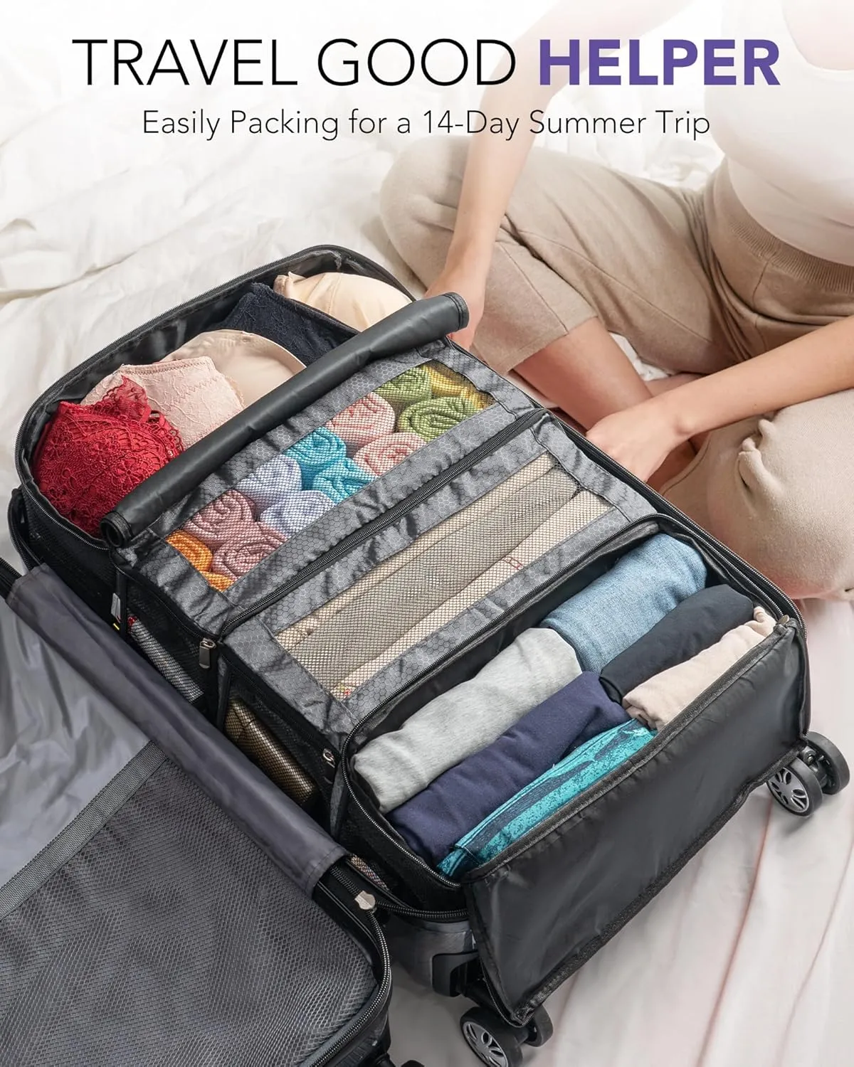 Suitcase Organizer, Travel Luggage Organizer Hanging Shelves Packing Cube Closet/Collapsible Portable Travel Organizer for Carry-on