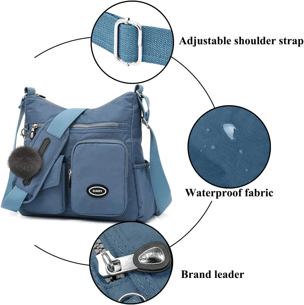 SUKRY Nylon Crossbody Bag for Women with Anti theft RFID Pocket, Waterproof Shoulder Bag Travel Purses and Handbag