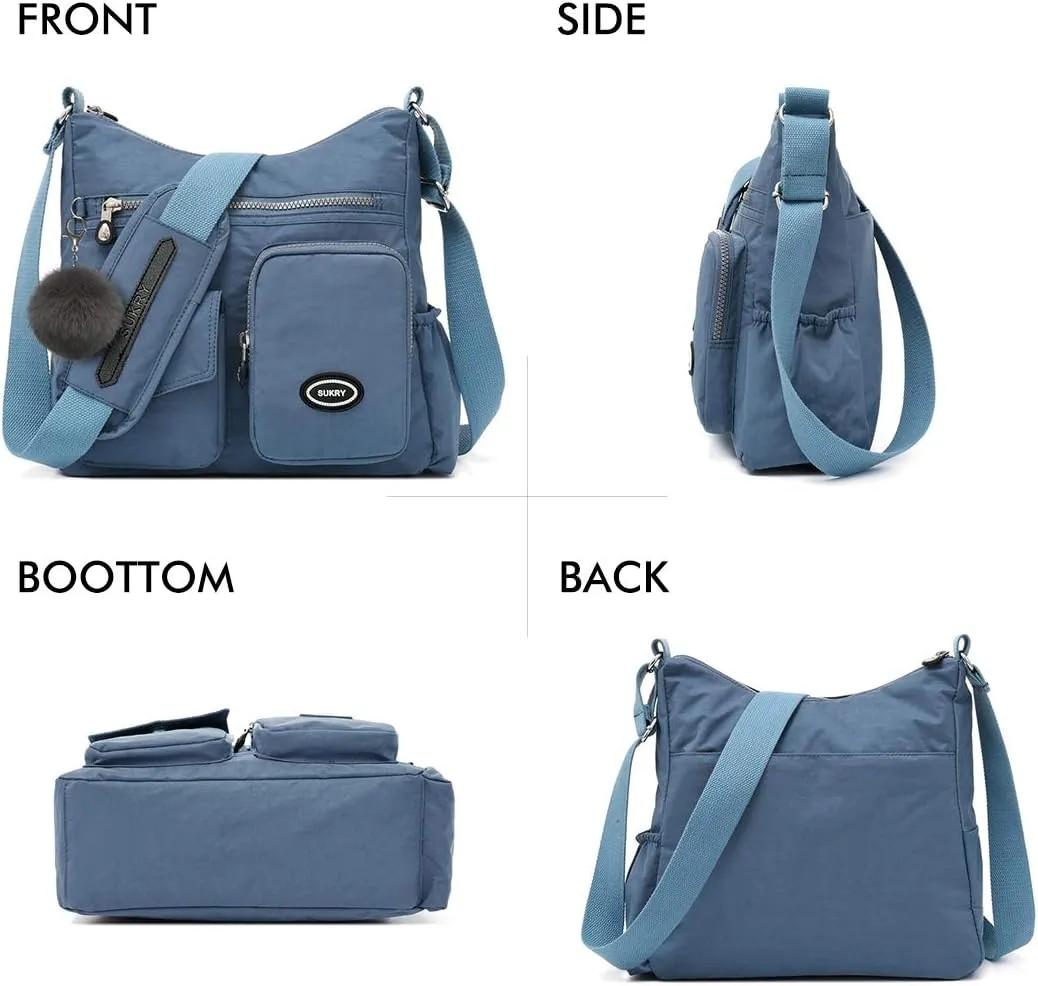 SUKRY Nylon Crossbody Bag for Women with Anti theft RFID Pocket, Waterproof Shoulder Bag Travel Purses and Handbag