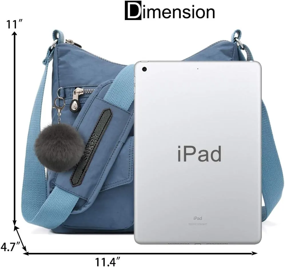 SUKRY Nylon Crossbody Bag for Women with Anti theft RFID Pocket, Waterproof Shoulder Bag Travel Purses and Handbag