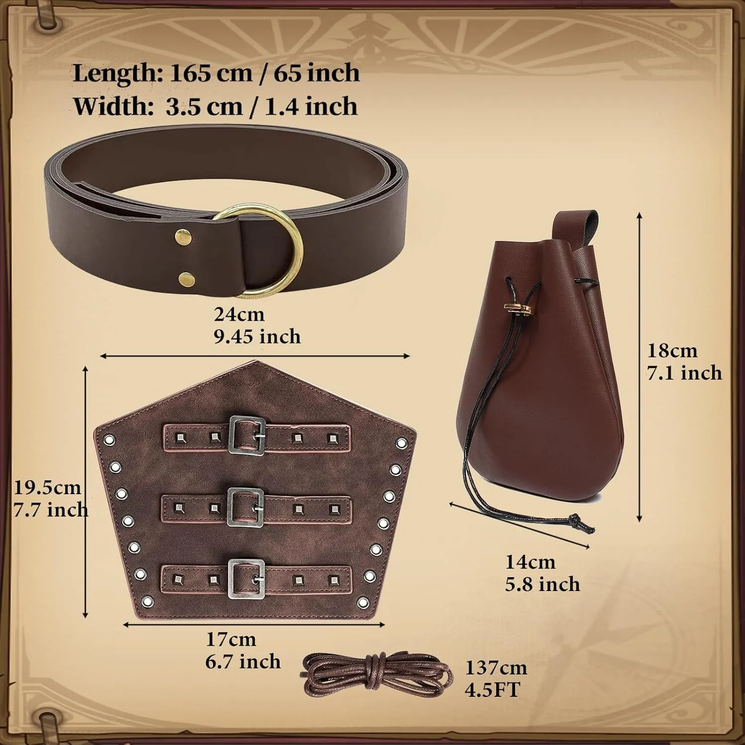 SUMGOGO Renaissance Belt Pouch Viking Bracers Hook Halloween Set Medieval Ren Faire Festival Costume Accessory Cosplay Bag