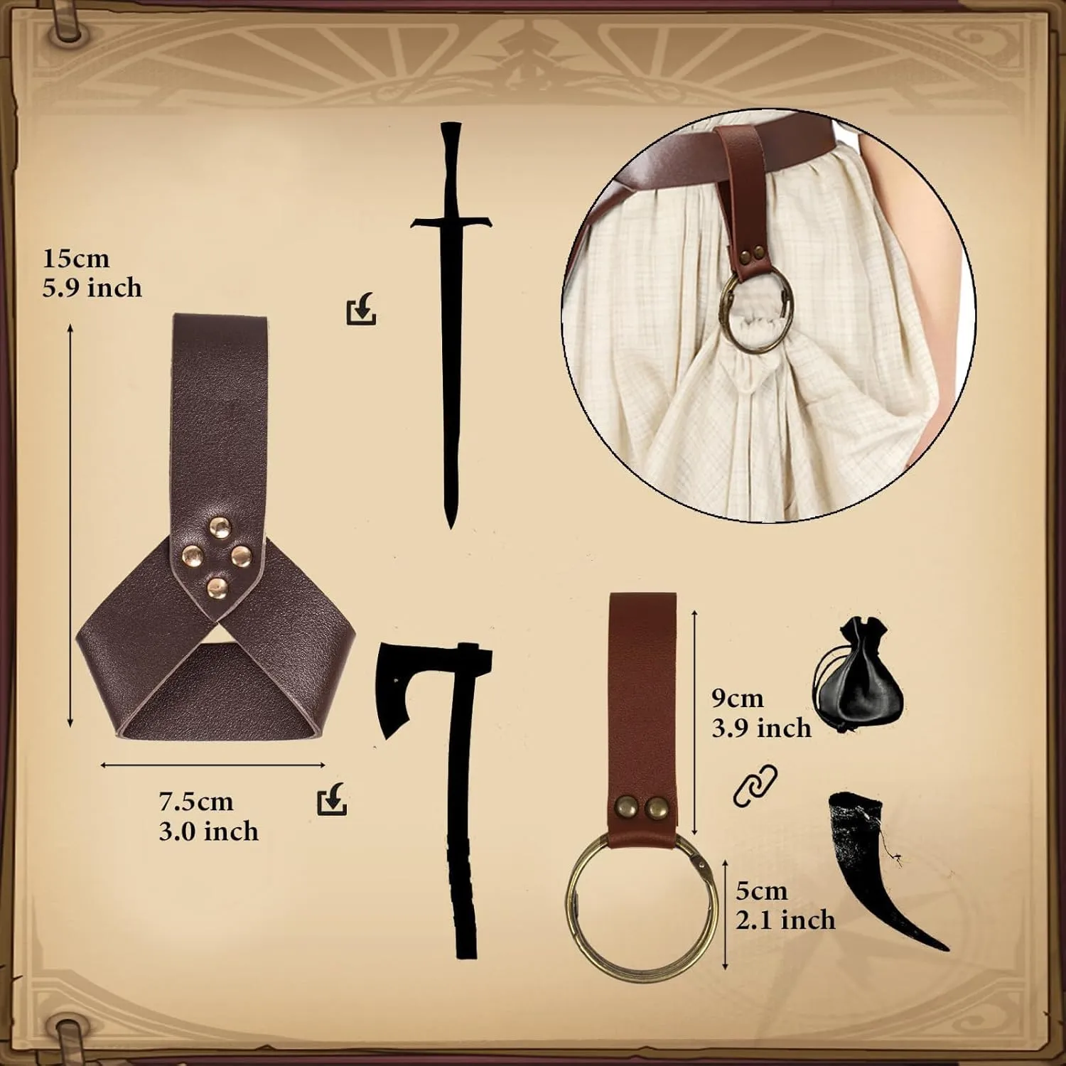 SUMGOGO Renaissance Belt Pouch Viking Bracers Hook Halloween Set Medieval Ren Faire Festival Costume Accessory Cosplay Bag